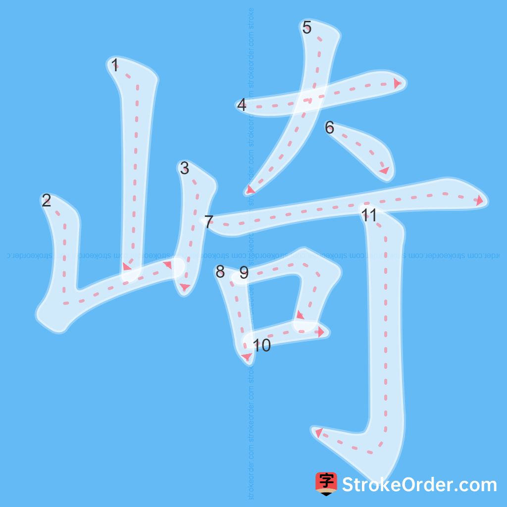 Standard stroke order for the Chinese character 崎