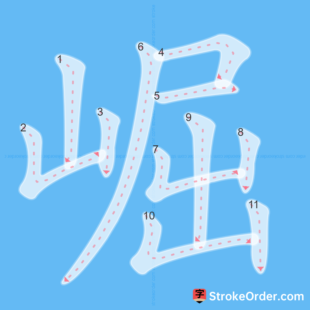 Standard stroke order for the Chinese character 崛