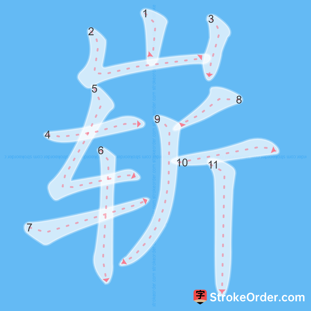 Standard stroke order for the Chinese character 崭