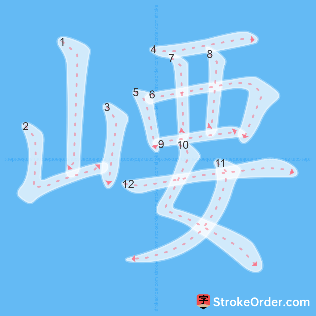 Standard stroke order for the Chinese character 崾
