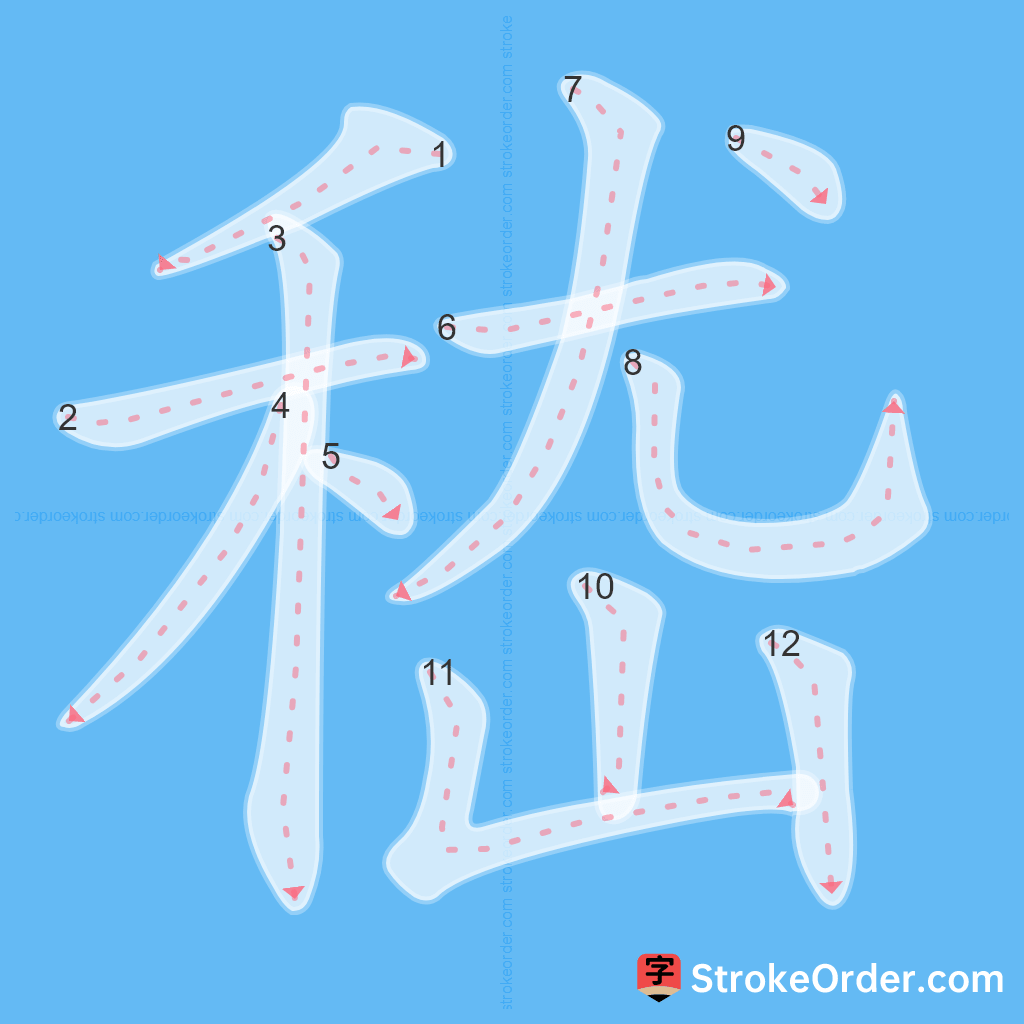 Standard stroke order for the Chinese character 嵇