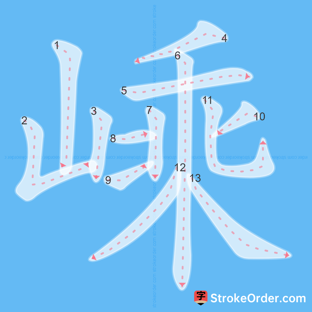 Standard stroke order for the Chinese character 嵊