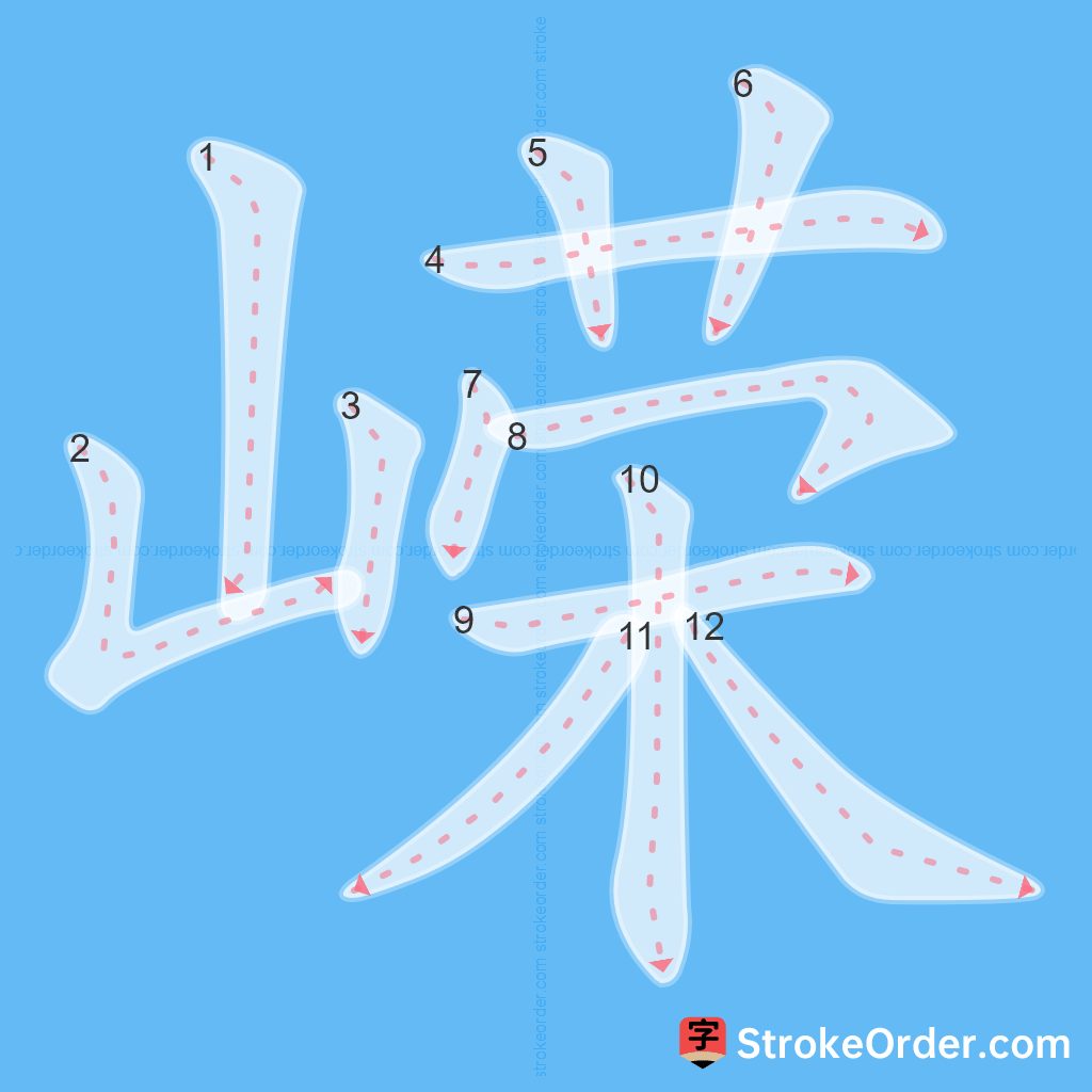 Standard stroke order for the Chinese character 嵘