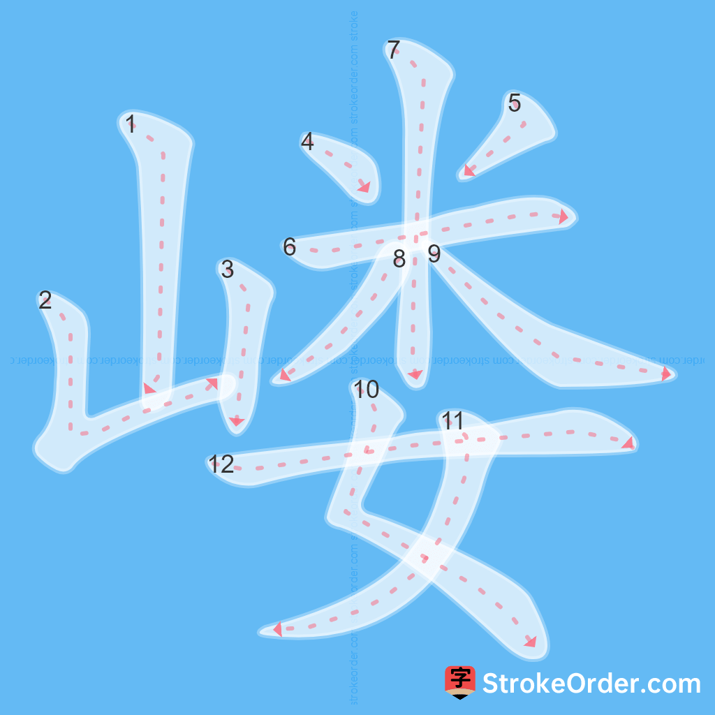 Standard stroke order for the Chinese character 嵝