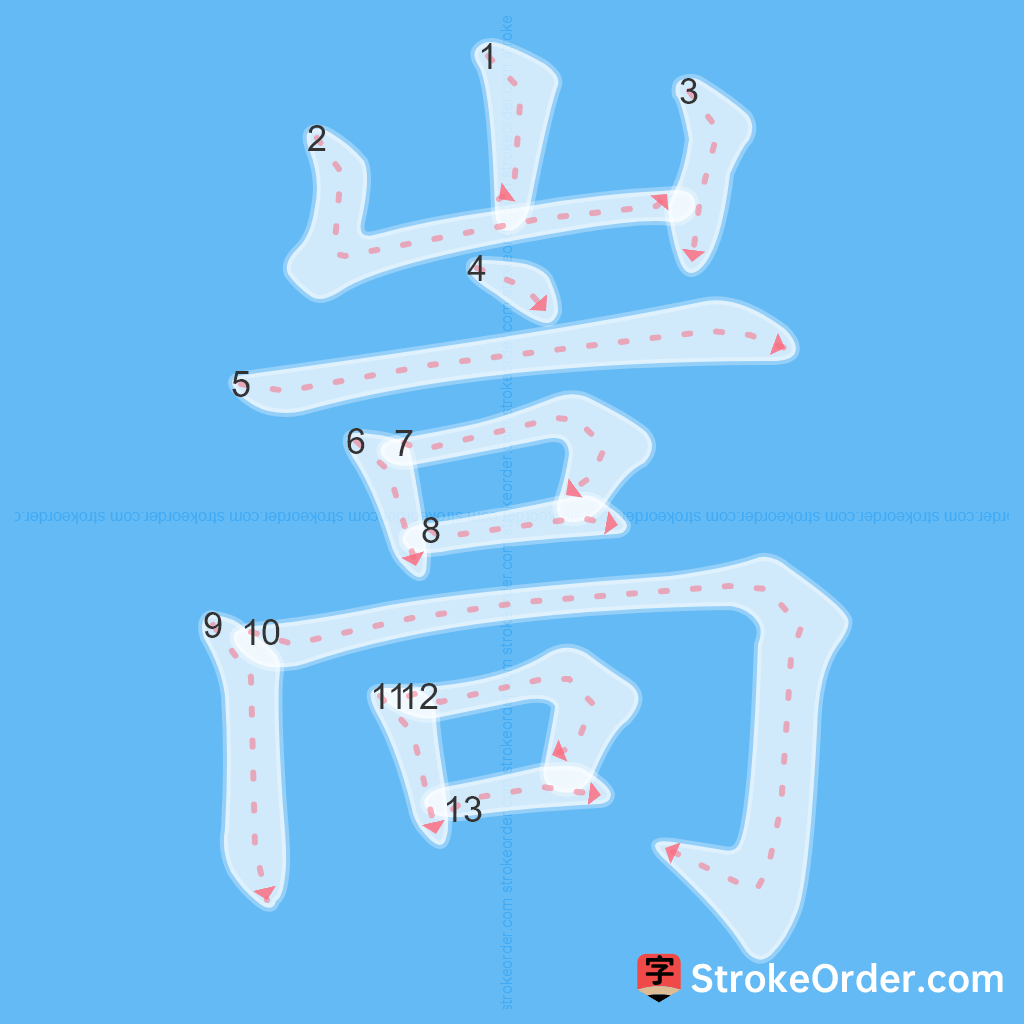 Standard stroke order for the Chinese character 嵩