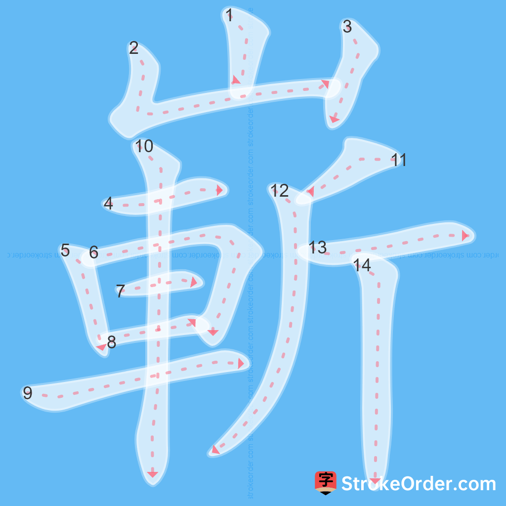 Standard stroke order for the Chinese character 嶄