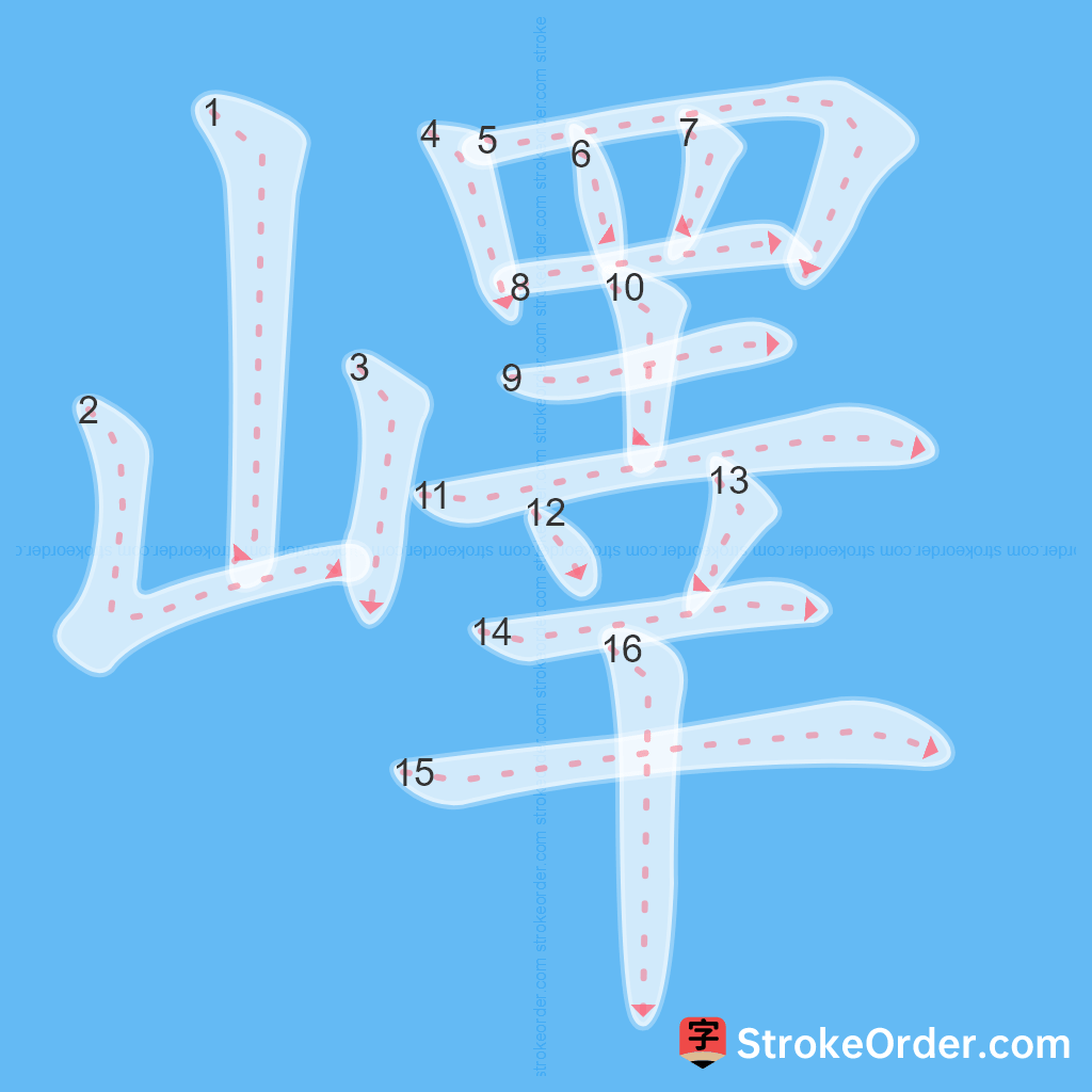 Standard stroke order for the Chinese character 嶧