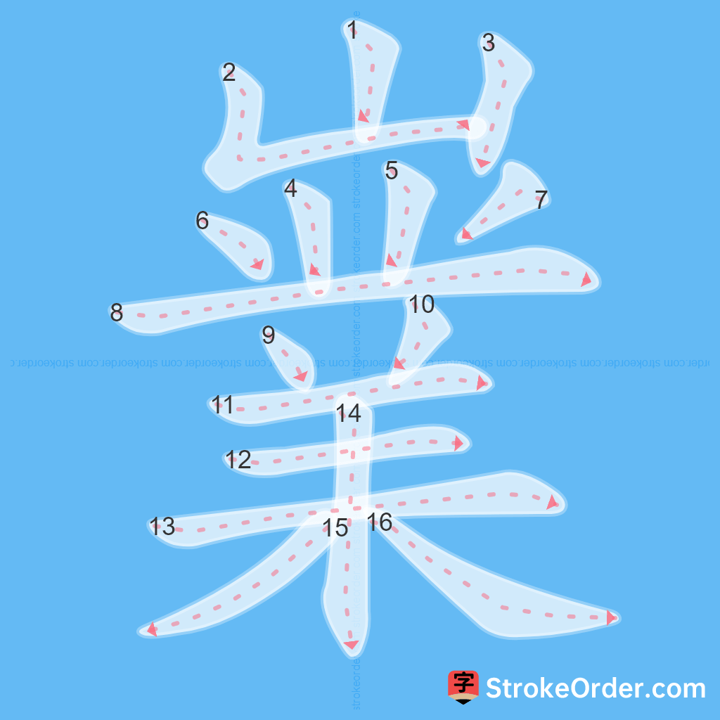 Standard stroke order for the Chinese character 嶪