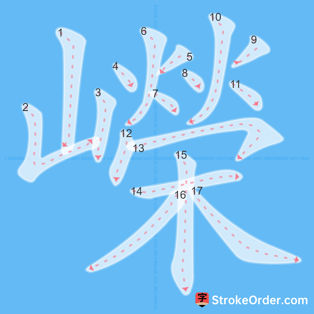 Standard stroke order for the Chinese character 嶸