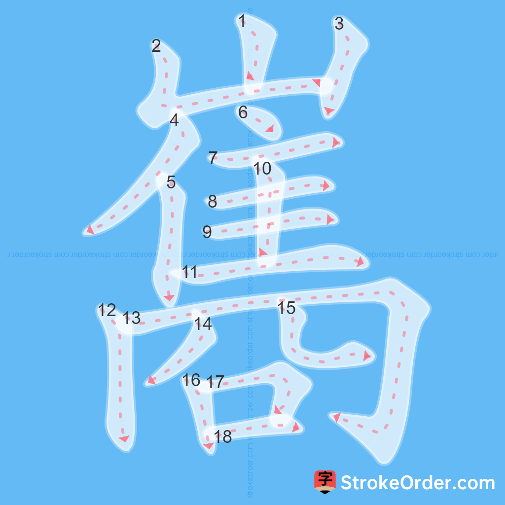 Standard stroke order for the Chinese character 巂