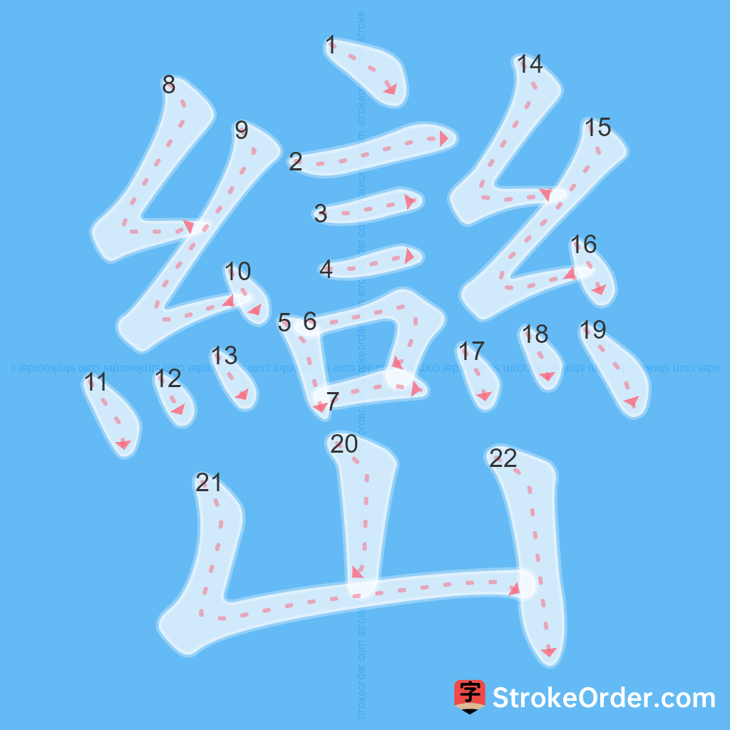 Standard stroke order for the Chinese character 巒