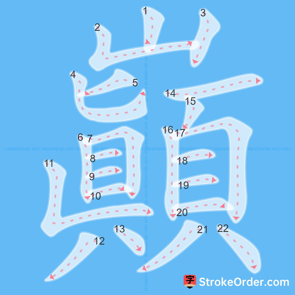 Standard stroke order for the Chinese character 巔
