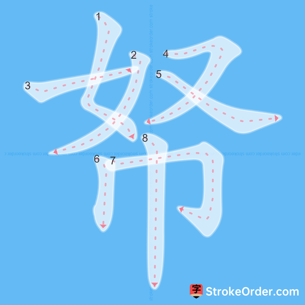 Standard stroke order for the Chinese character 帑