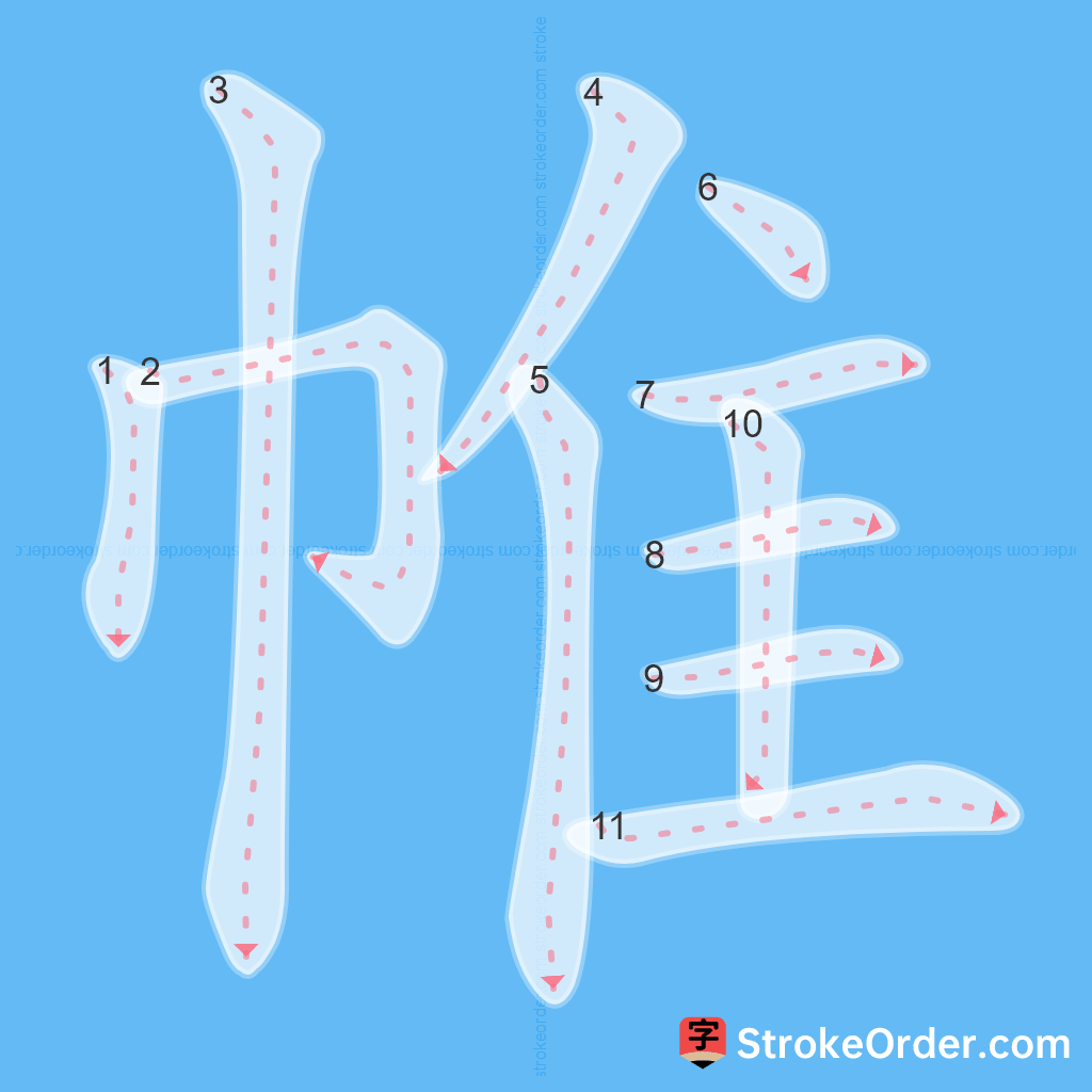 Standard stroke order for the Chinese character 帷