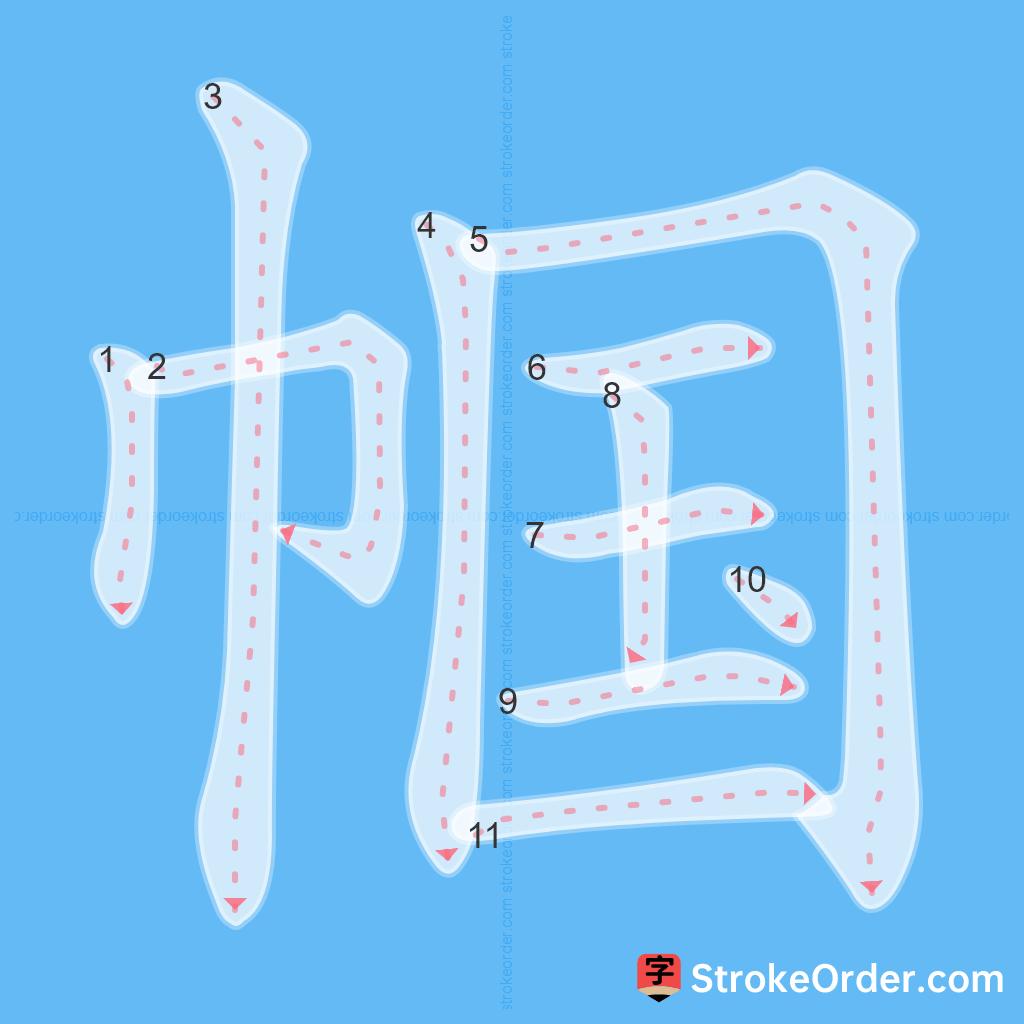 Standard stroke order for the Chinese character 帼