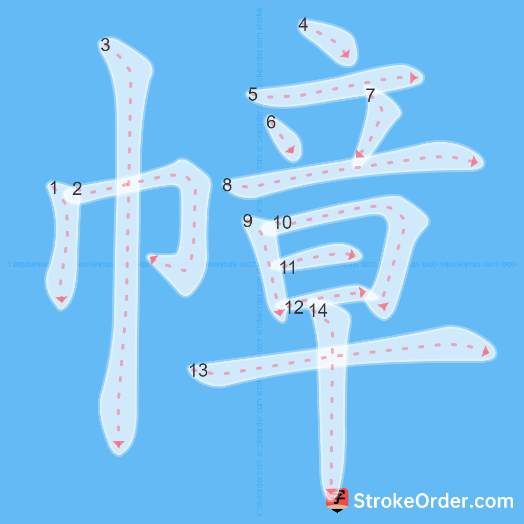 Standard stroke order for the Chinese character 幛