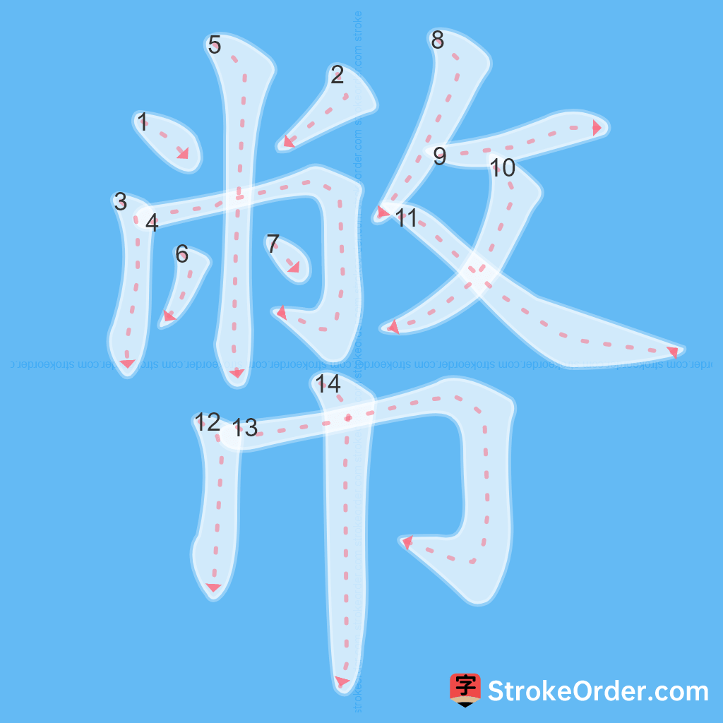 Standard stroke order for the Chinese character 幣