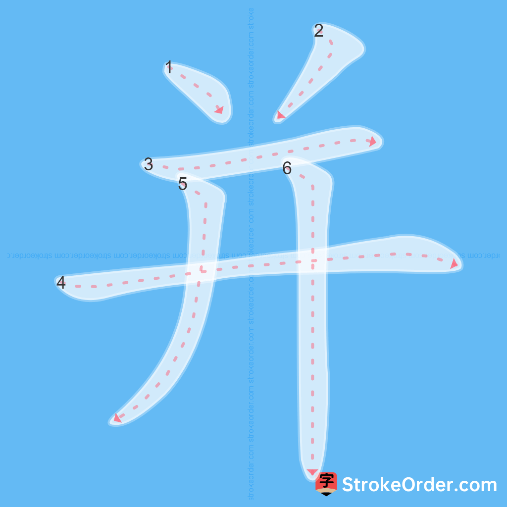 Standard stroke order for the Chinese character 并