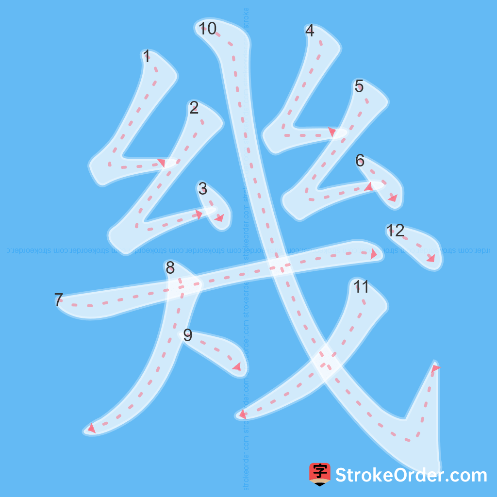 Standard stroke order for the Chinese character 幾