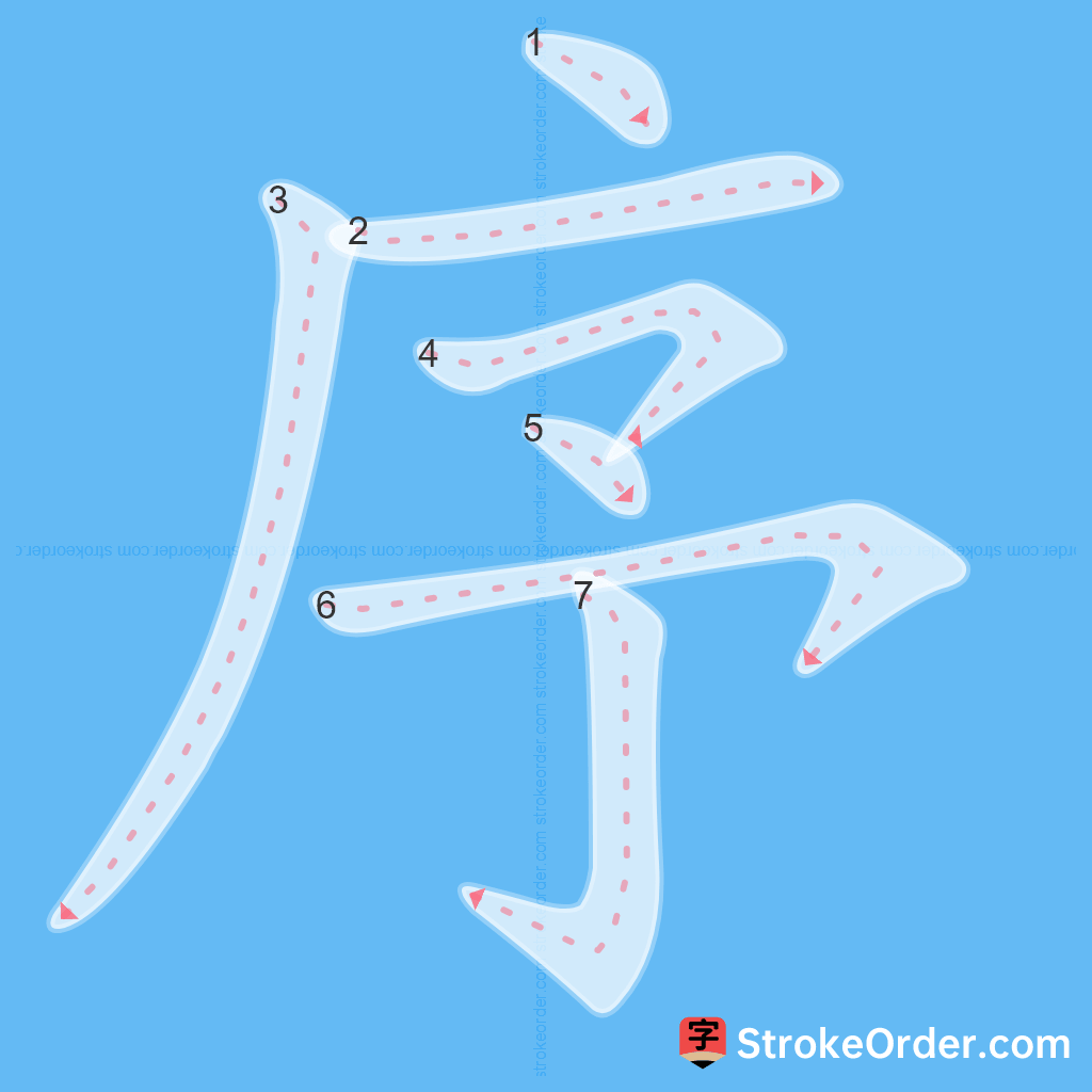 Standard stroke order for the Chinese character 序
