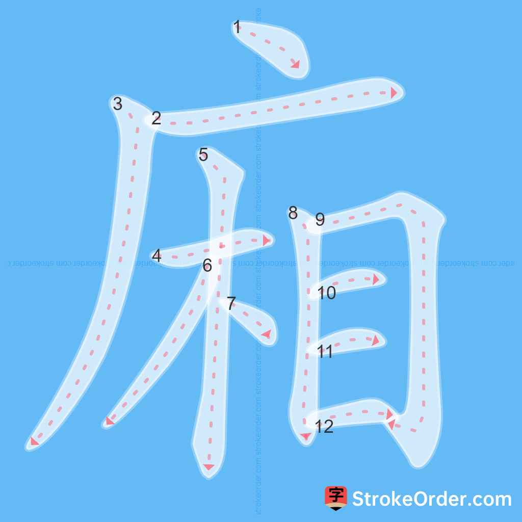 Standard stroke order for the Chinese character 廂