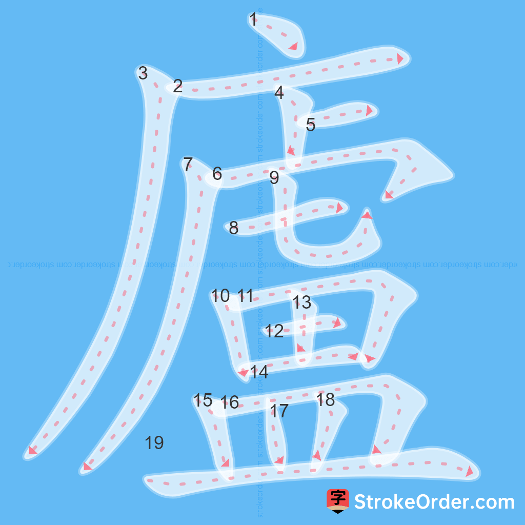 Standard stroke order for the Chinese character 廬