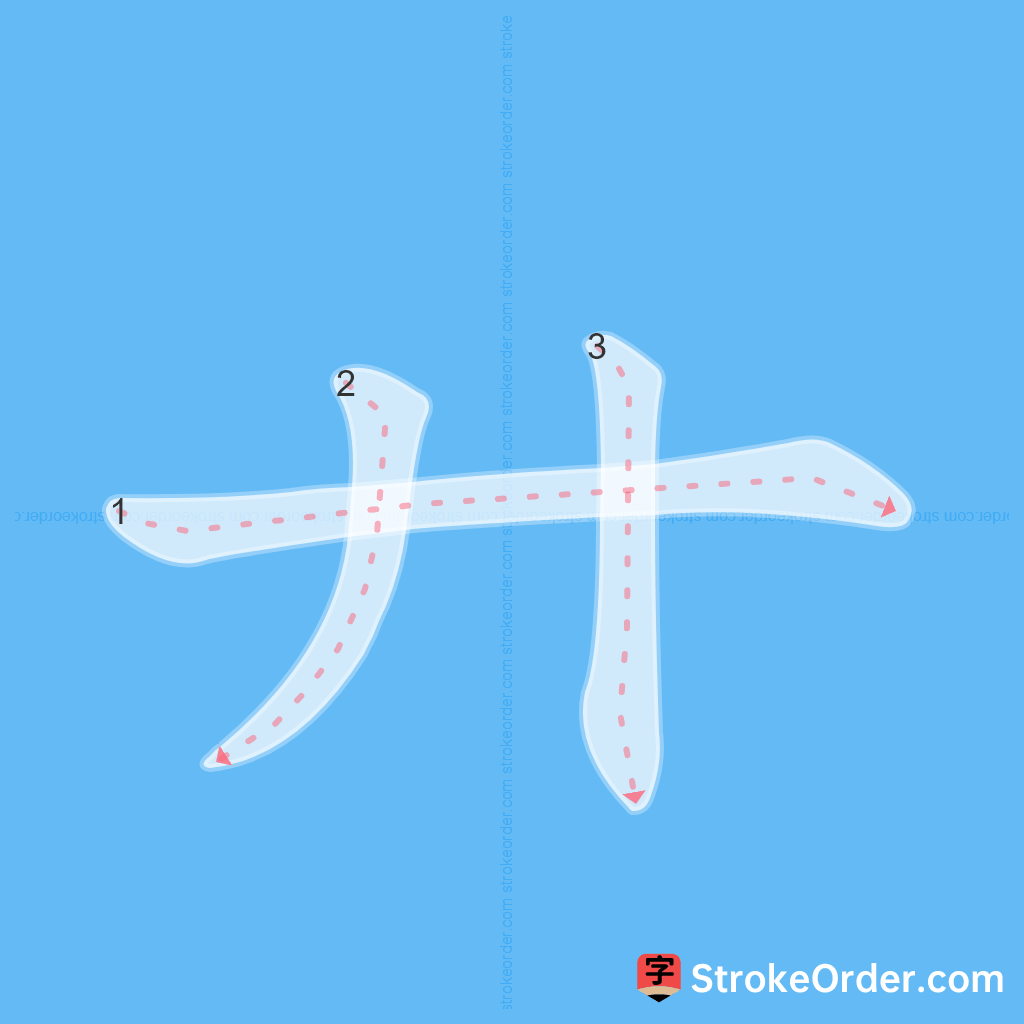 Standard stroke order for the Chinese character 廾