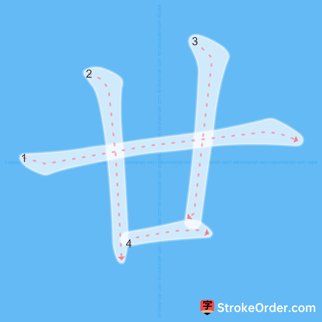 Standard stroke order for the Chinese character 廿