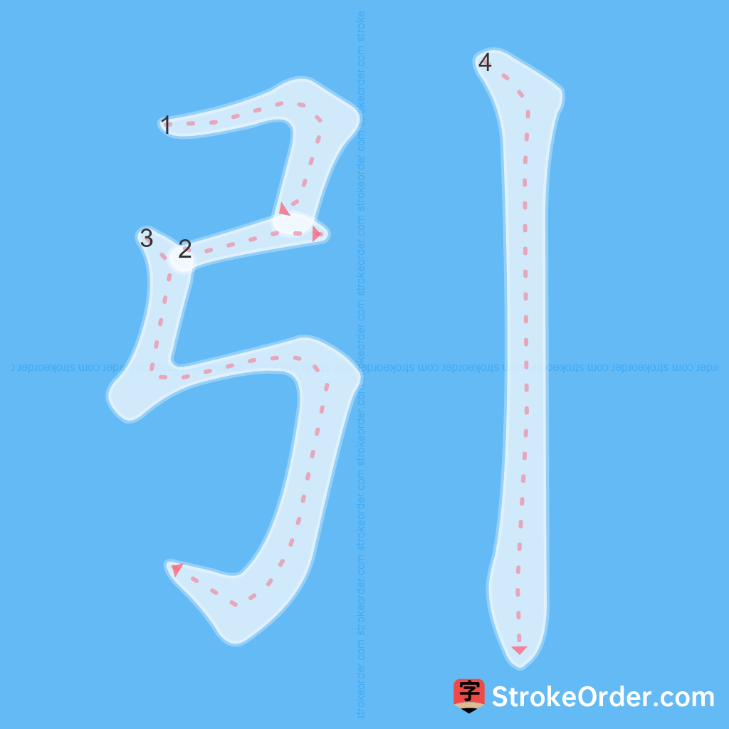 Standard stroke order for the Chinese character 引