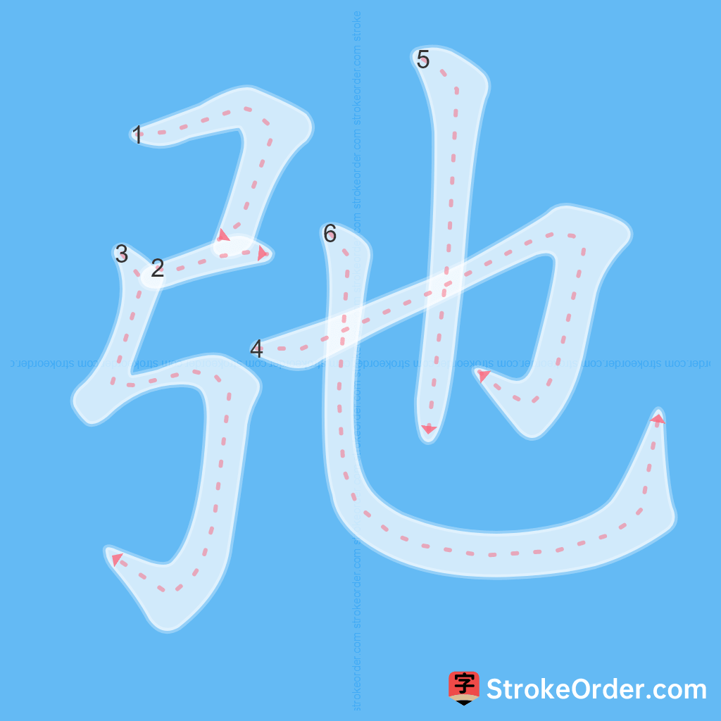 Standard stroke order for the Chinese character 弛