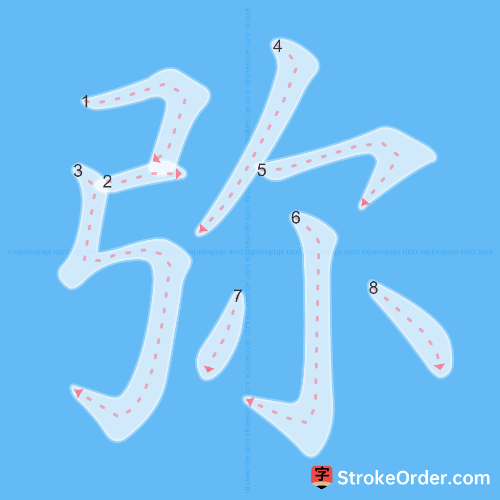 Standard stroke order for the Chinese character 弥
