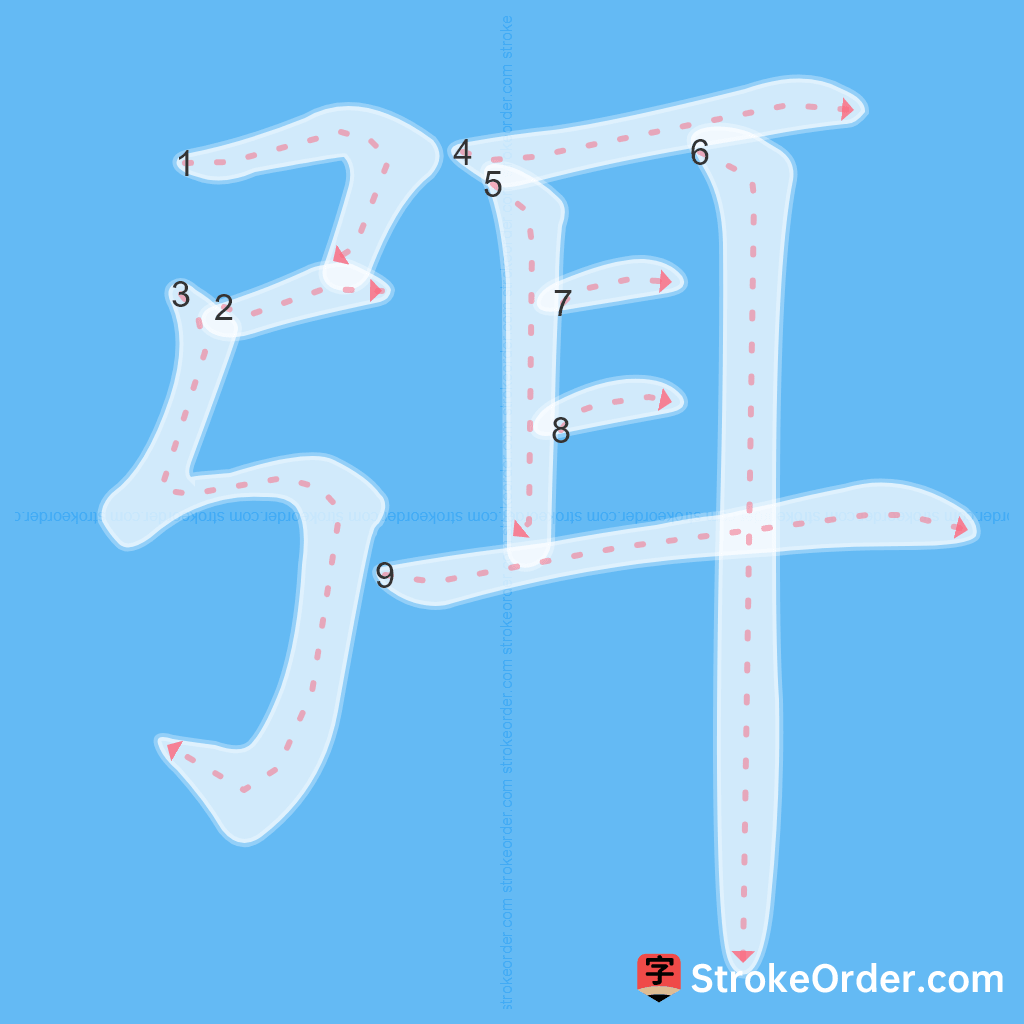 Standard stroke order for the Chinese character 弭