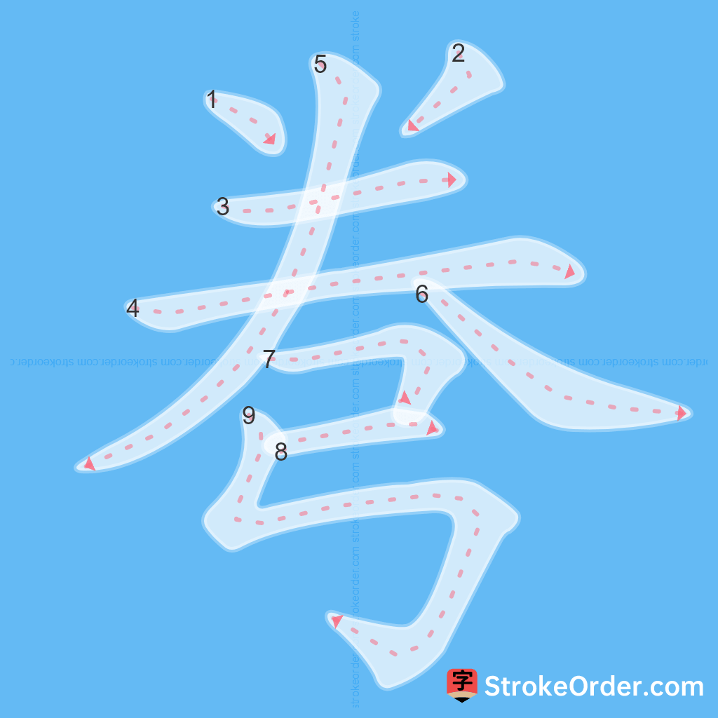 Standard stroke order for the Chinese character 弮