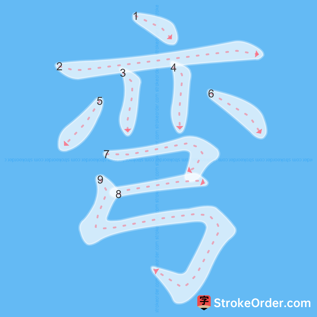 Standard stroke order for the Chinese character 弯