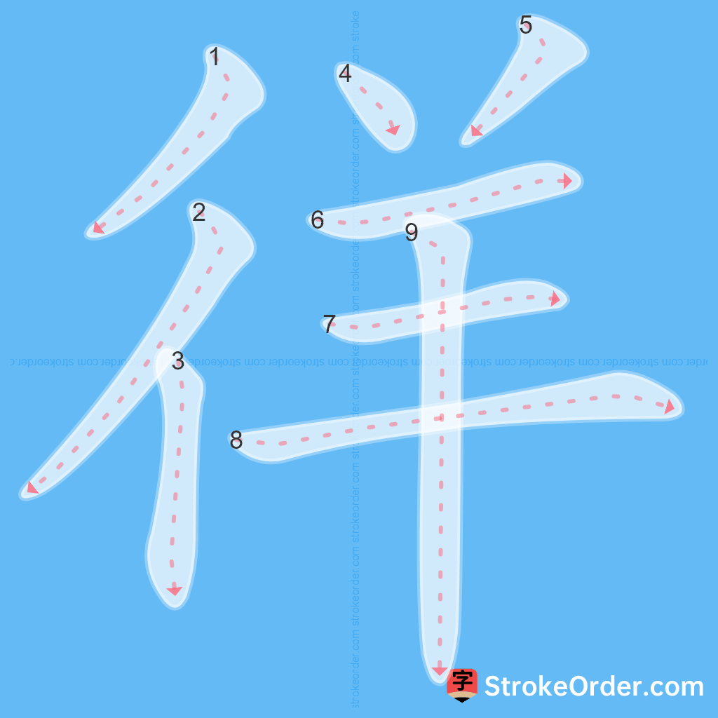 Standard stroke order for the Chinese character 徉