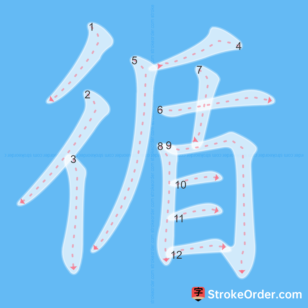 Standard stroke order for the Chinese character 循