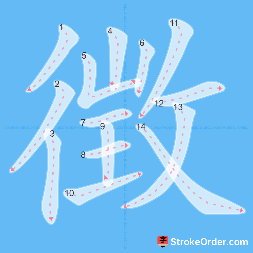 Standard stroke order for the Chinese character 徴