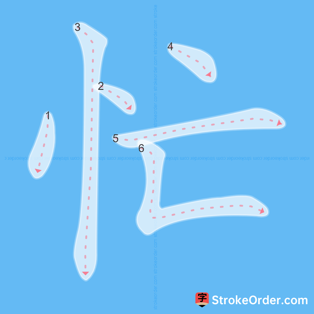 Standard stroke order for the Chinese character 忙
