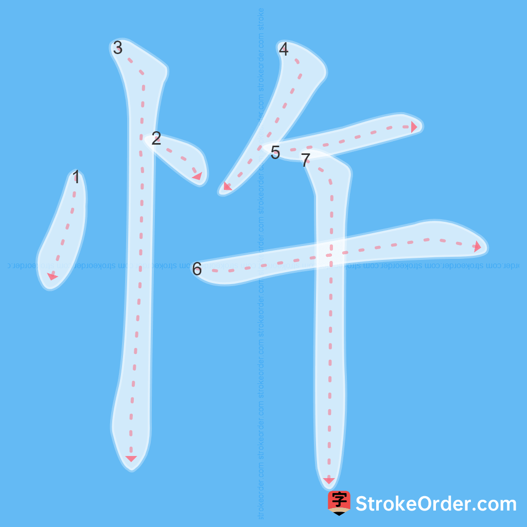 Standard stroke order for the Chinese character 忤