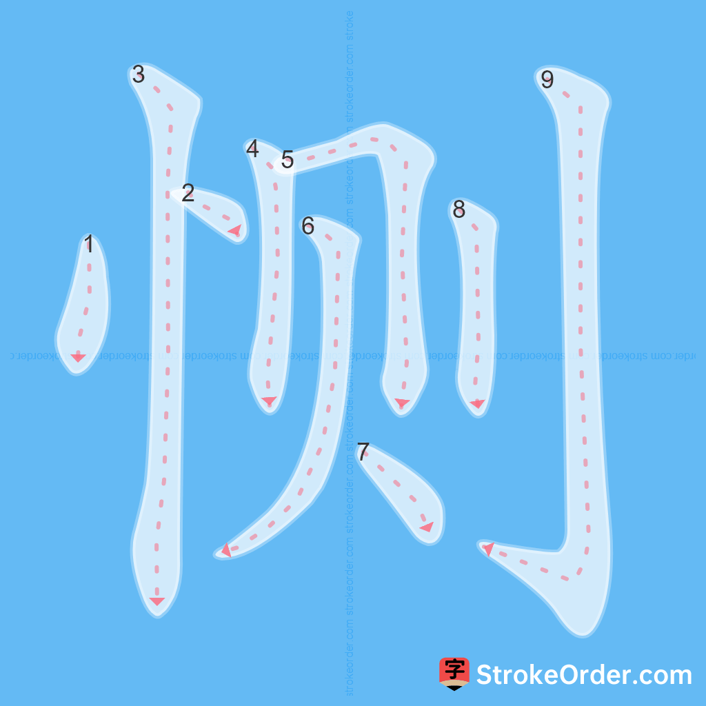 Standard stroke order for the Chinese character 恻
