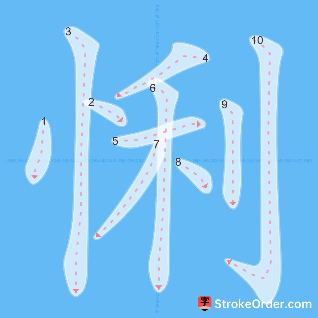 Standard stroke order for the Chinese character 悧