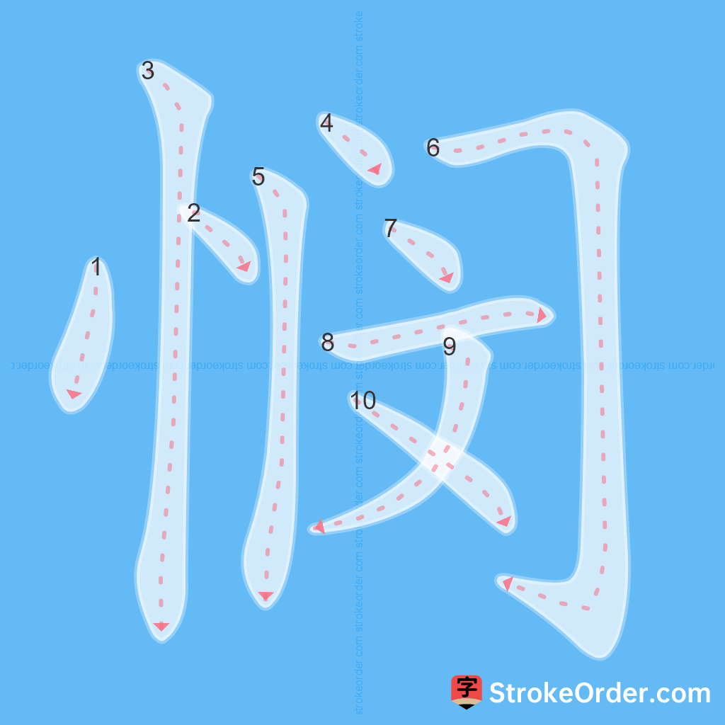 Standard stroke order for the Chinese character 悯