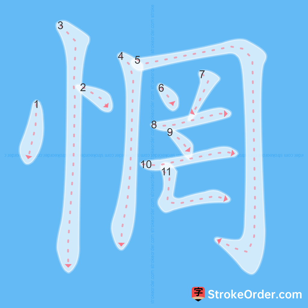 Standard stroke order for the Chinese character 惘