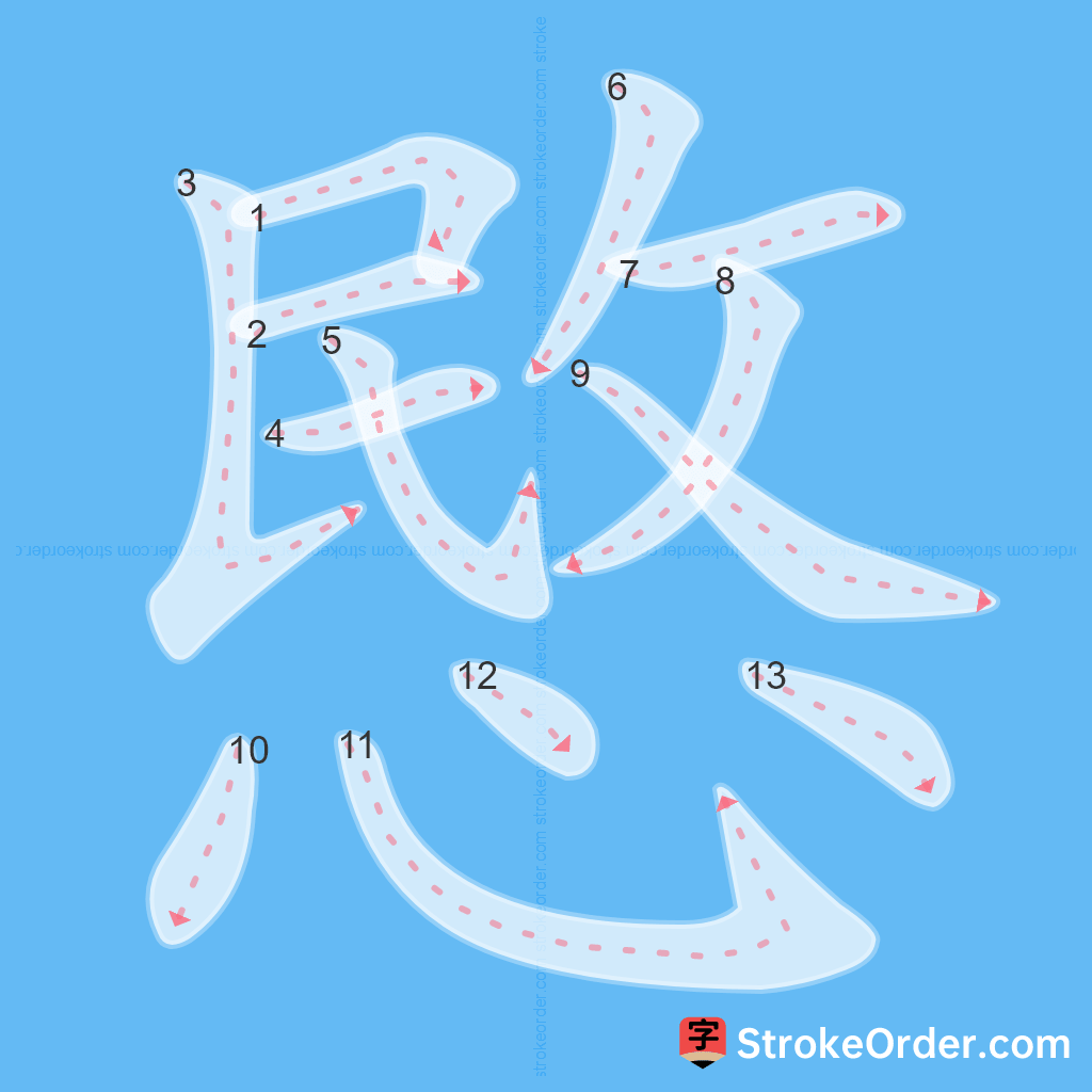 Standard stroke order for the Chinese character 愍