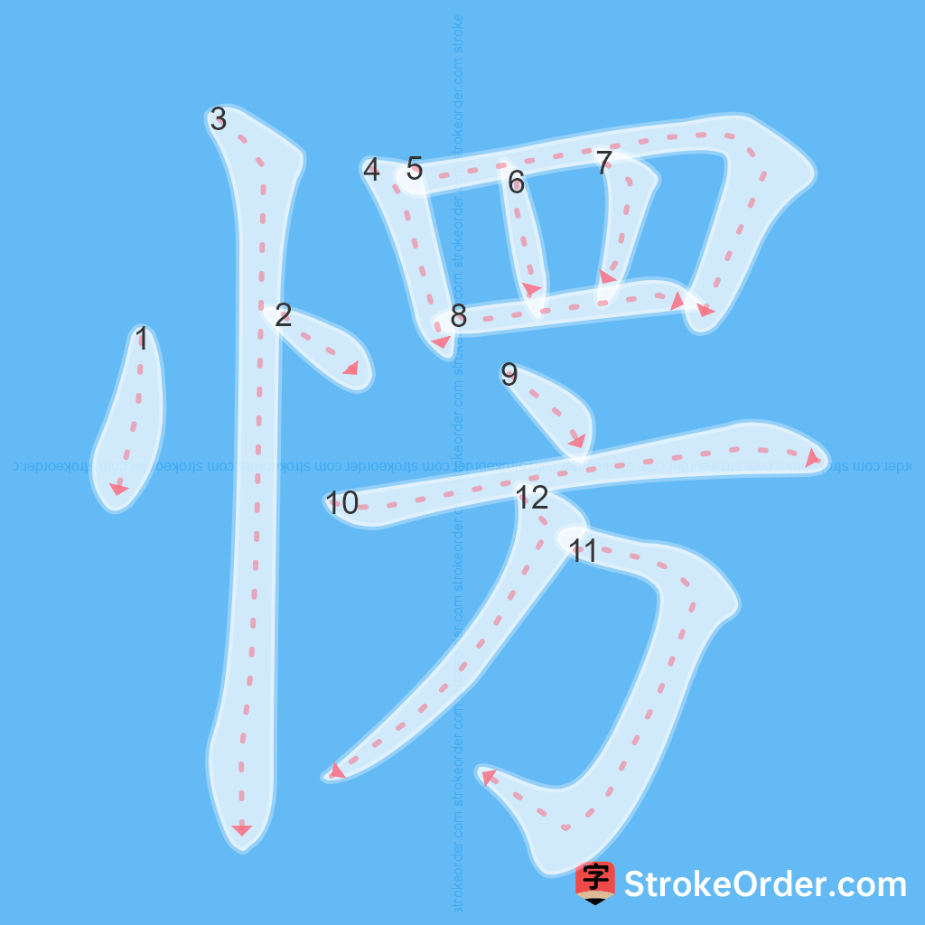 Standard stroke order for the Chinese character 愣
