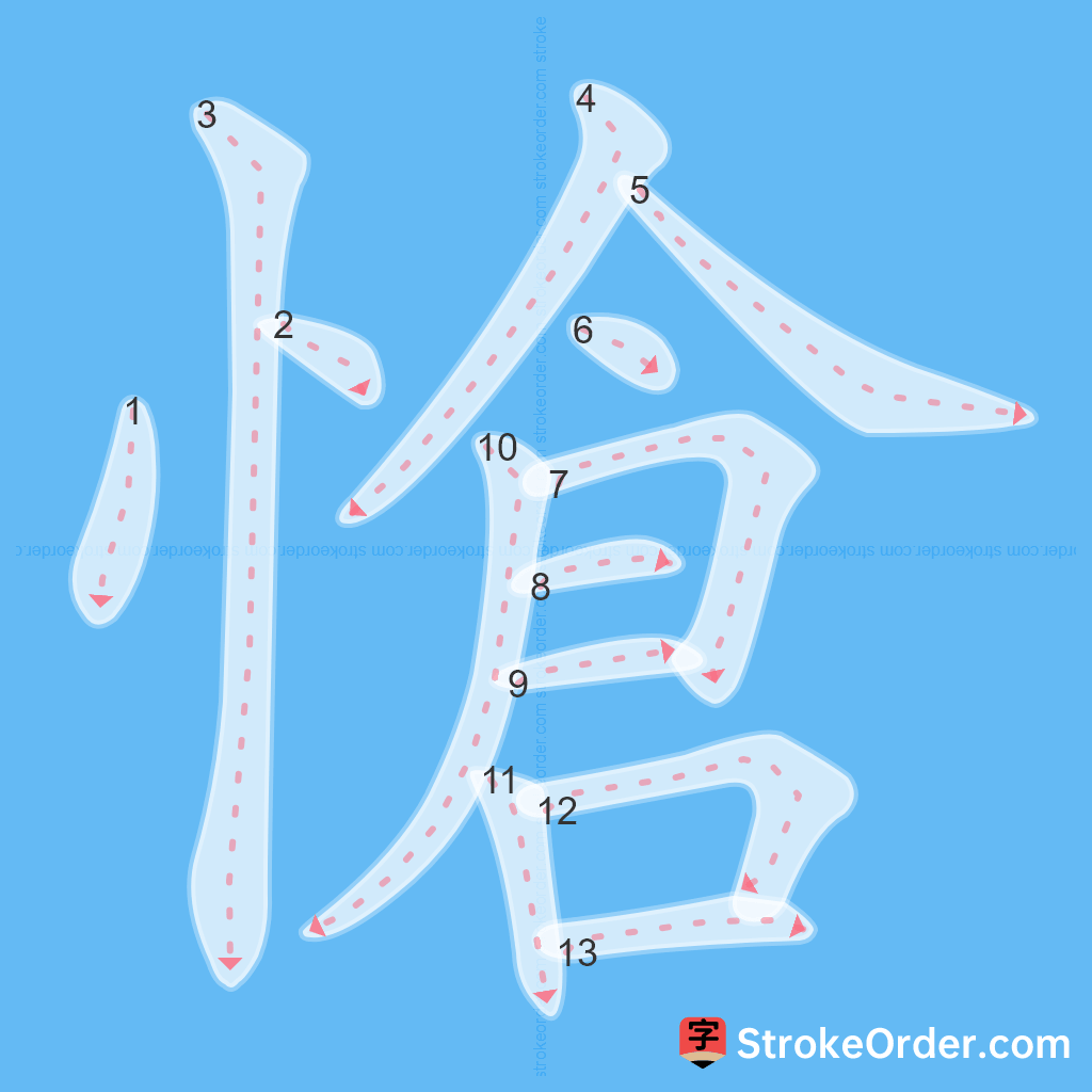 Standard stroke order for the Chinese character 愴
