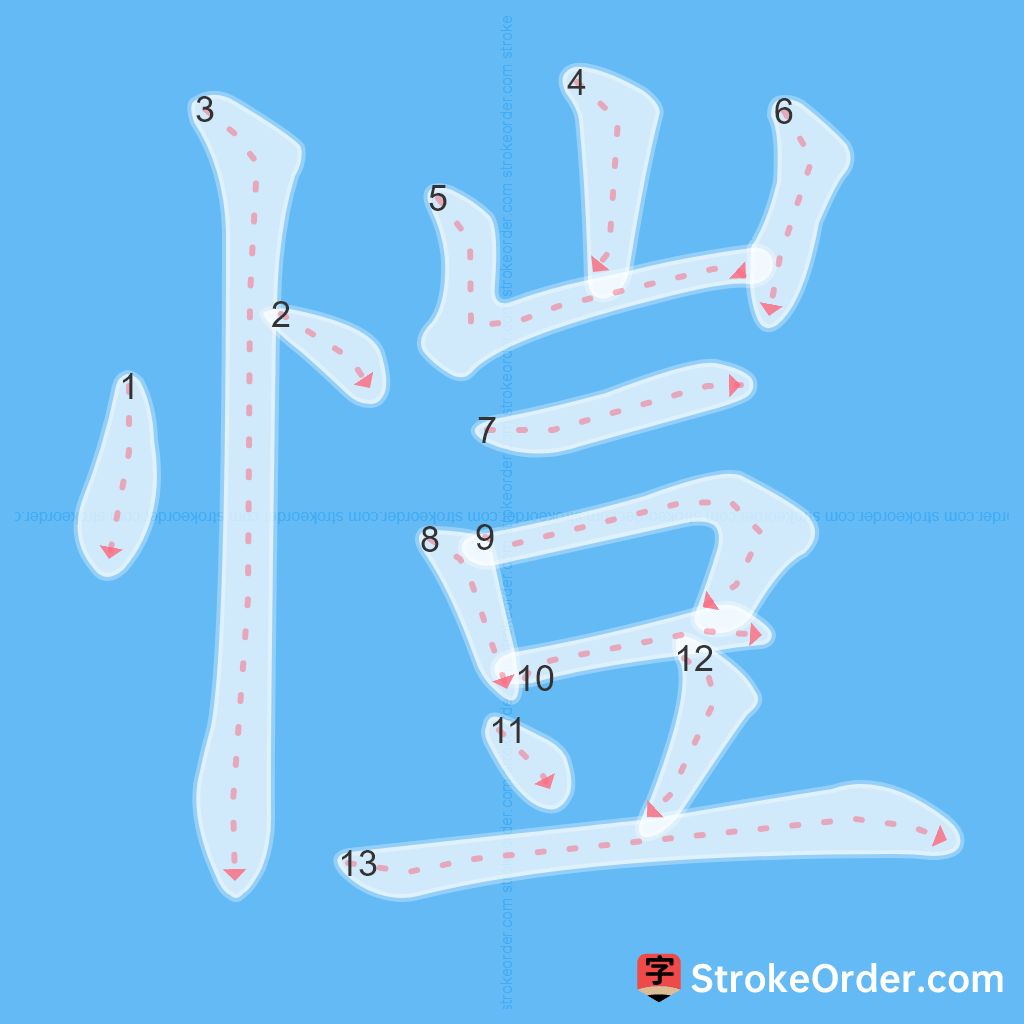 Standard stroke order for the Chinese character 愷