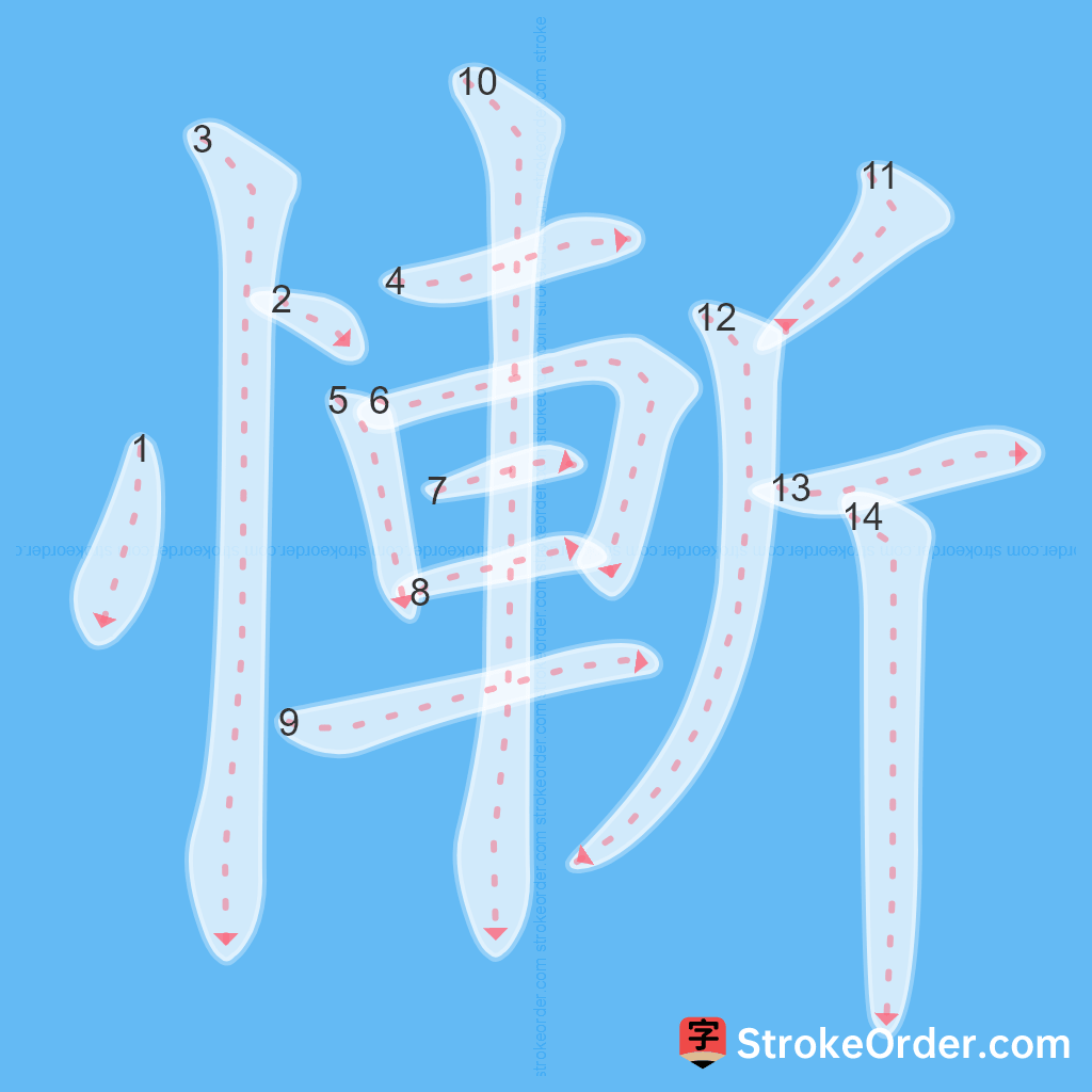 Standard stroke order for the Chinese character 慚