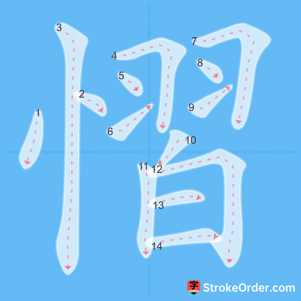 Standard stroke order for the Chinese character 慴