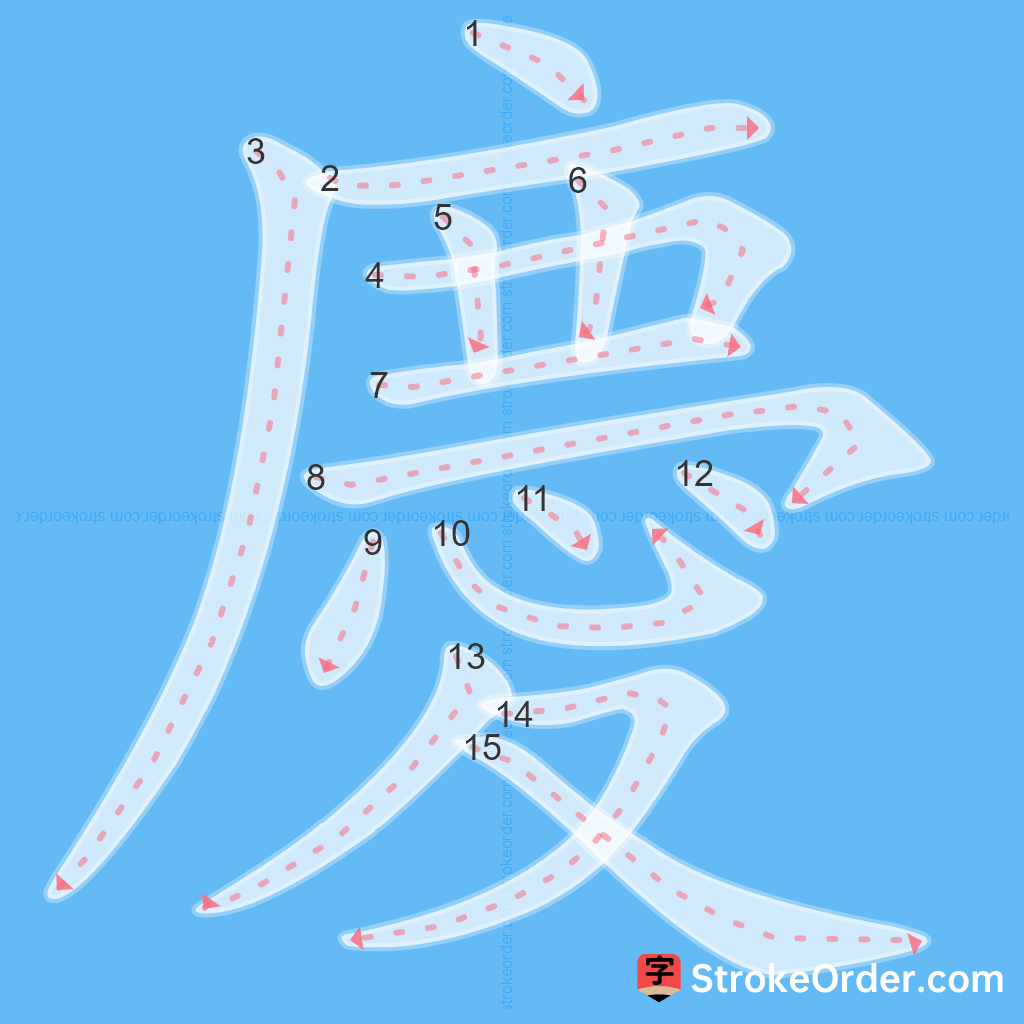 Standard stroke order for the Chinese character 慶